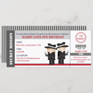 Secret Agent / Spy Ticket Birthday Invitations