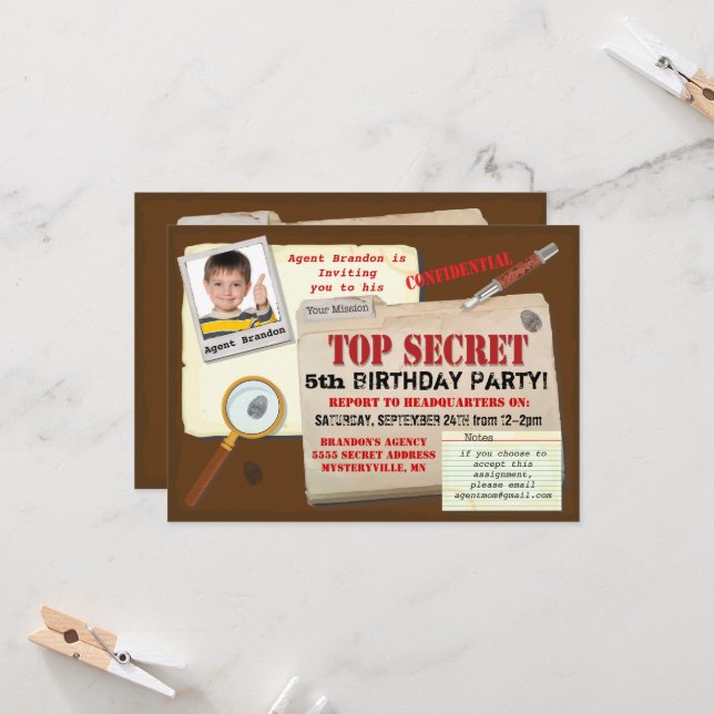 Secret Agent Spy Top Secret Birthday Party Invite