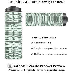 Secret Alphabet Pattern, Personalized Text Green Thermal Tumbler
