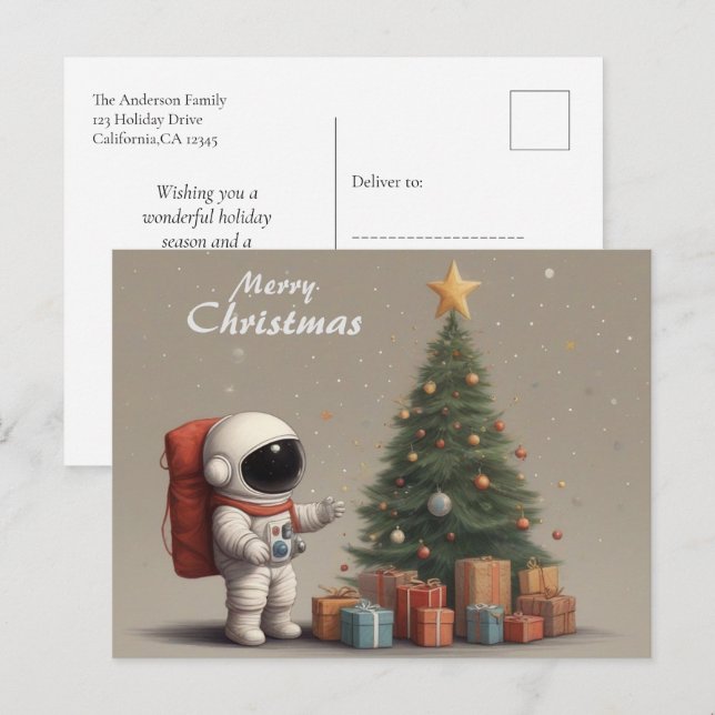 Secret Astronaut Santa Gifts under Christmas Tree Holiday Postcard (Front/Back)
