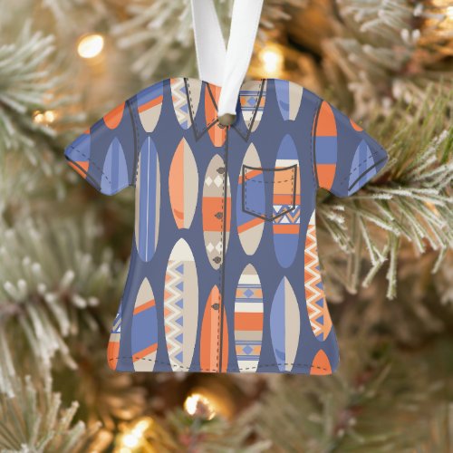 Secret Beach Hawaiian Surfboards Aloha Shirt -Blue Ornament