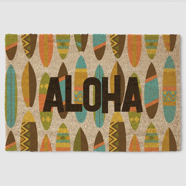 Secret Beach Hawaiian Surfboards- Brown and Turq Fiber Doormat (Front)