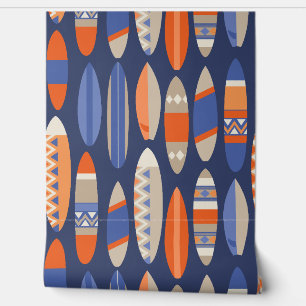 Secret Beach Hawaiian Surfboards- Navy and Orange Wallpaper