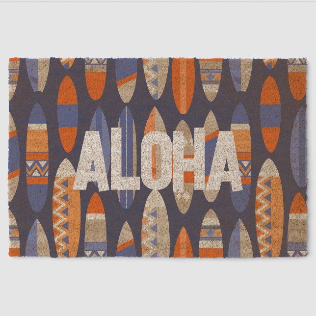 Secret Beach Hawaiian Surfboards- Navy Blue Fiber Doormat (Front)