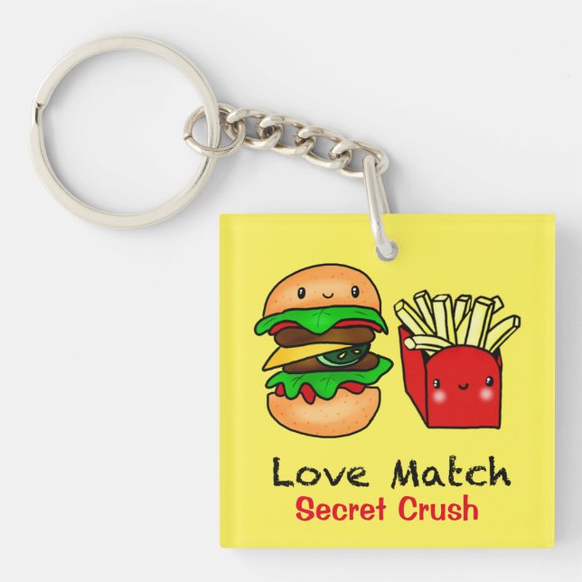 Secret Crush Kawaii burger fries customized Keychain (Front)
