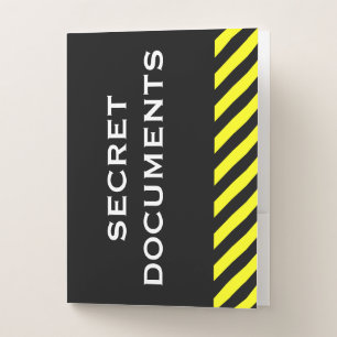 "SECRET DOCUMENTS" + Black & Yellow Stripes Pocket Folder