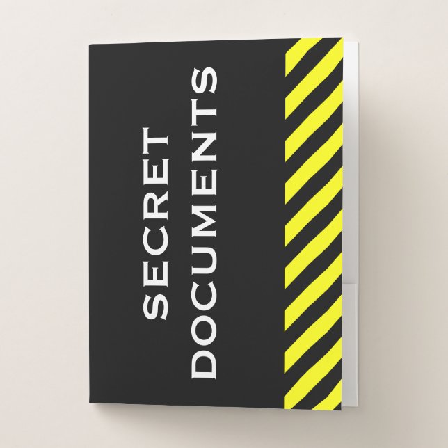 "SECRET DOCUMENTS" + Black & Yellow Stripes Pocket Folder (Front)
