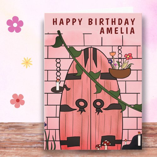 Secret Door Fairy Tale Drawing Girl Birthday  Card