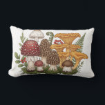 Secret Forest Fungi Lumbar Pillow<br><div class="desc">Step into an enchanted, miniature world with this detailed botanical illustration of a thriving mushroom patch. Featuring various fungi species—from the classic Amanita to delicate Chanterelles—this design is steeped in the cozy, whimsical charm of the cottagecore aesthetic. Rendered in rich, earthy tones like moss green and burnt orange, it looks...</div>