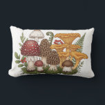 Secret Forest Fungi Lumbar Pillow<br><div class="desc">Step into an enchanted, miniature world with this detailed botanical illustration of a thriving mushroom patch. Featuring various fungi species—from the classic Amanita to delicate Chanterelles—this design is steeped in the cozy, whimsical charm of the cottagecore aesthetic. Rendered in rich, earthy tones like moss green and burnt orange, it looks...</div>