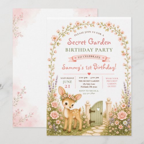 Secret Garden 1st Birthday Invitation