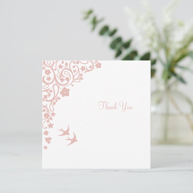 Secret Garden Blush Floral Square Wedding Thank You Card (Standing Front)