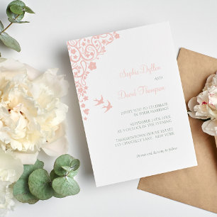 Secret Garden Blush Pink Floral Lovebirds Wedding Invitation