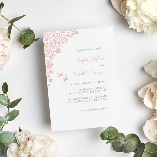 Secret Garden Blush Pink Floral Woodland Birds Invitation (Creator Uploaded)