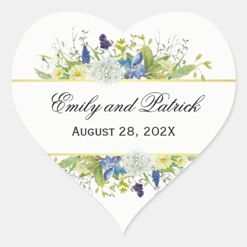 Secret Garden Boho Wildflowers Wedding Heart Sticker