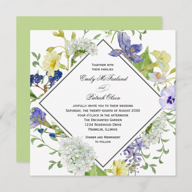 Secret Garden Boho Wildflowers Wedding Invitation (Front/Back)