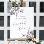 Secret Garden Bridal Shower Welcome Sign<br><div class="desc">Simple and elegant bridal shower welcome sign features chic gray modern calligraphy lettering,  flanked by vintage style floral outline illustrations on a sheer wash of blush pink watercolor. "Bridal shower" appears in calligraphy script,  with two lines of custom text above.</div>
