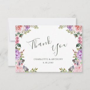 Secret Garden Butterfly Floral Wedding Thank You Card