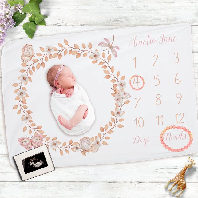 Secret Garden Butterfly Milestone Growth Tracker Baby Blanket (Creator Uploaded)
