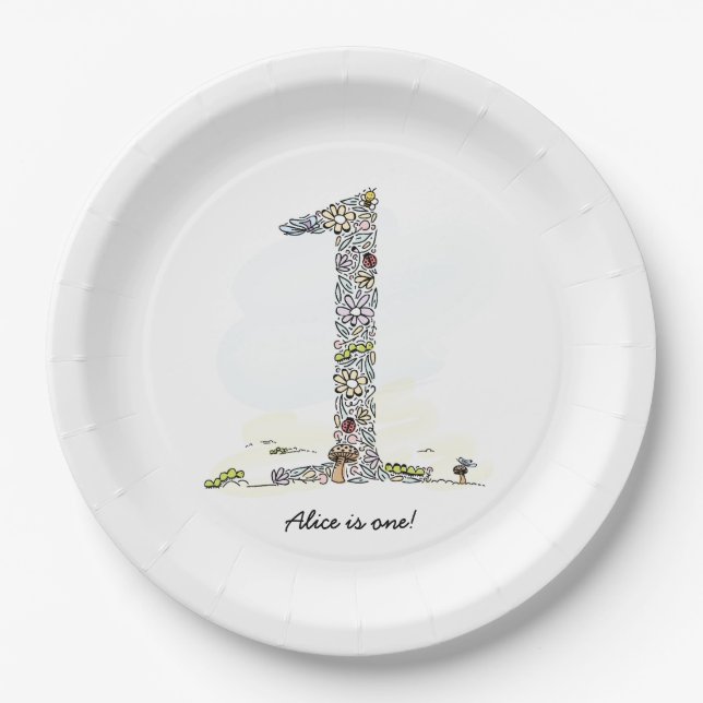 Secret Garden First Birthday Party Paper Plates (Front)