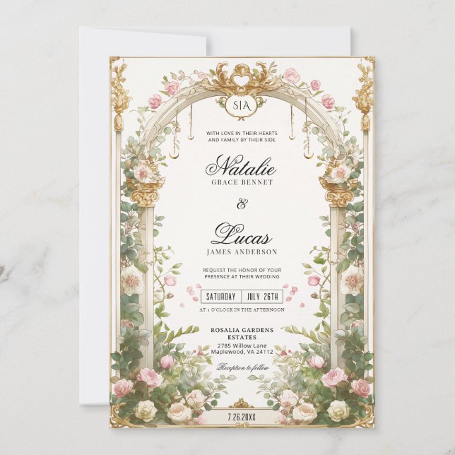  Secret Garden Floral Arch Wedding Printable Invitation (Front)