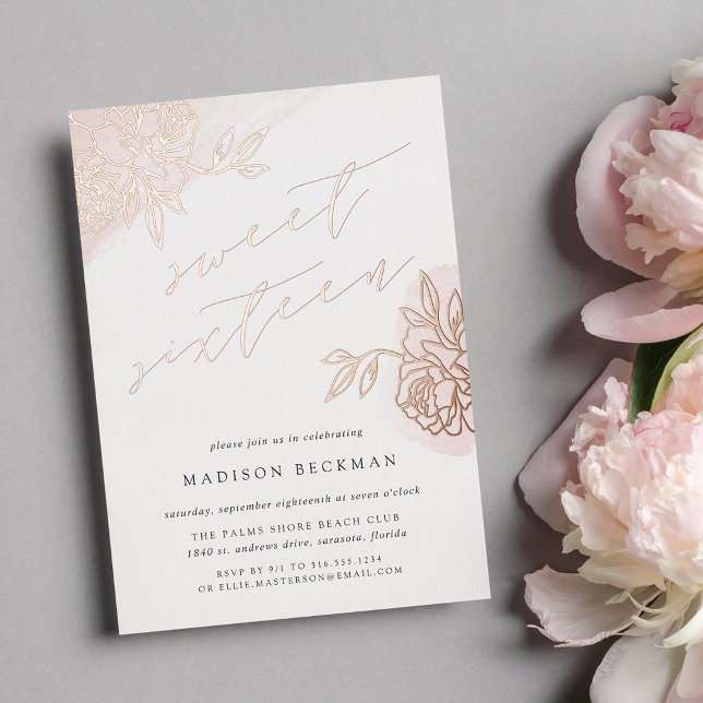 Secret Garden Floral Sweet Sixteen  Foil Invitation (Creator Uploaded)
