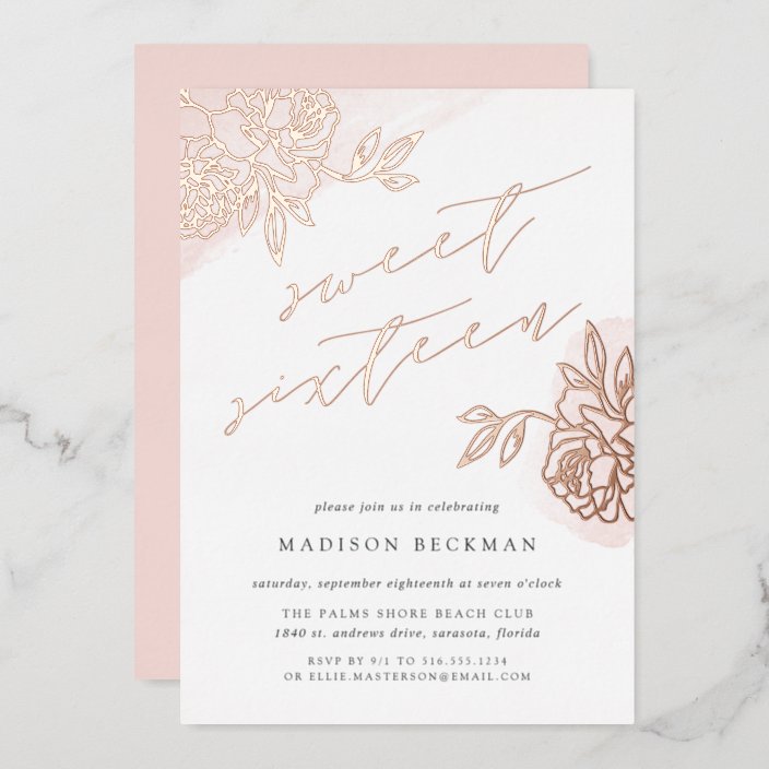 Secret Garden Floral Sweet Sixteen Foil Invitation | Zazzle.com