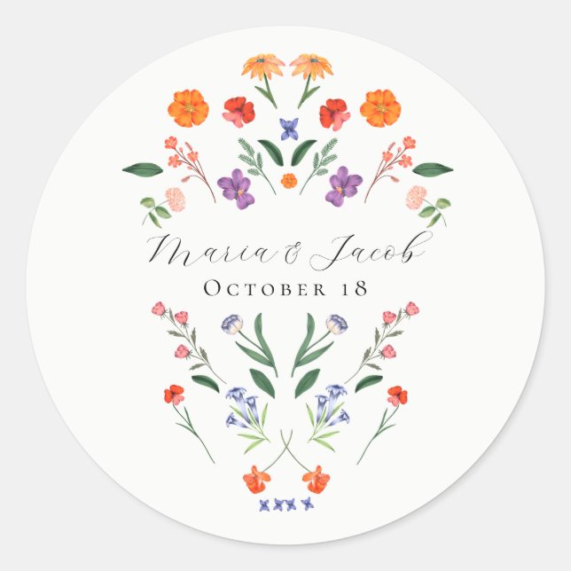 Secret Garden Floral Wedding Classic Round Sticker (Front)