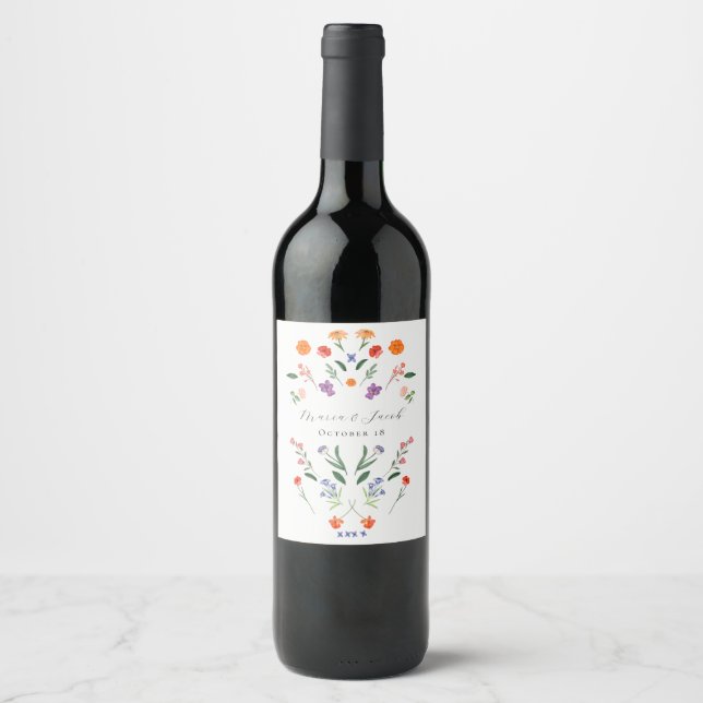 Secret Garden Floral Wedding Wine Label (Front)