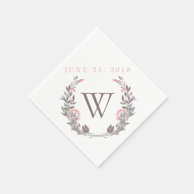 Secret Garden Floral Wreath Monogram Paper Napkins (Corner)
