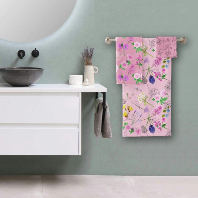 Secret garden Flowers of the pink field Bath Towel Set (Flowers of the pink field bath towel set)