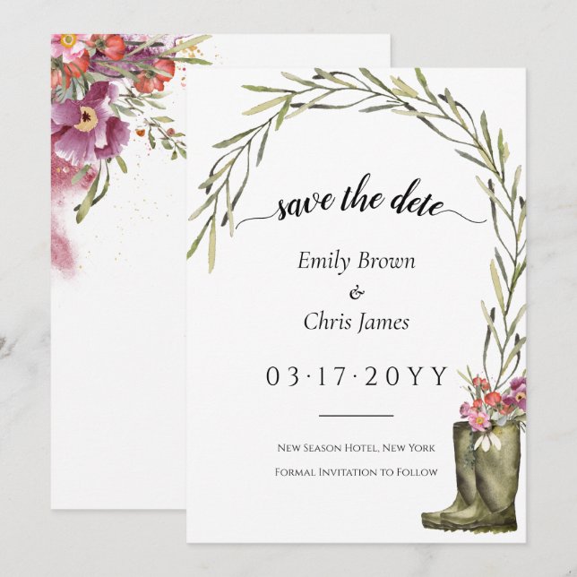 Secret Garden | Gold Confetti Elegant Floral  Save The Date (Front/Back)