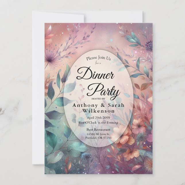 Secret Garden in Evening Dinner Party - Restaurant Invitation (Front)