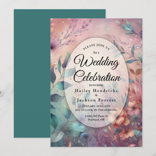 Secret Garden in Evening Glow Wedding Invitation (Front/Back)