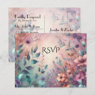 Secret Garden in Evening Glow Wedding RSVP Invitation Postcard