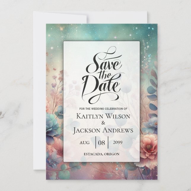 Secret Garden in Evening Glow Wedding Save The Date (Front)