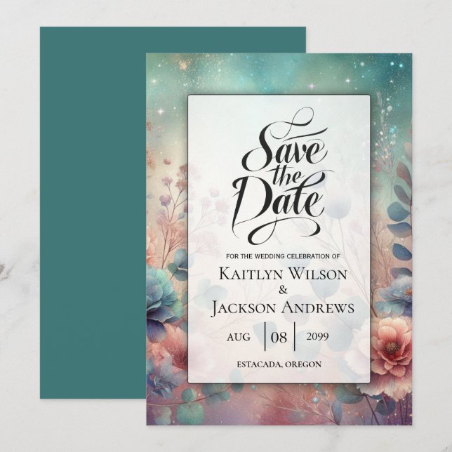 Secret Garden in Evening Glow Wedding Save The Date (Front/Back)