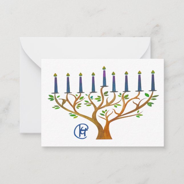 Secret Garden Menorah Hanukkah Note Card  (Front)