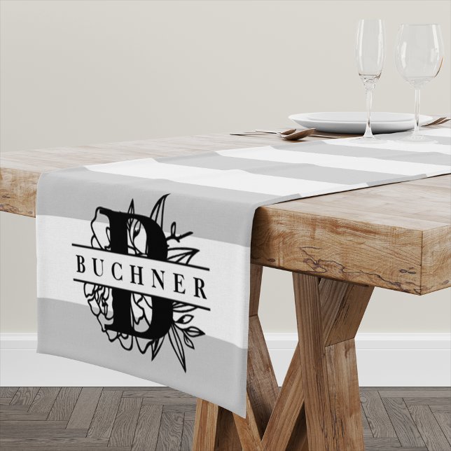 Secret Garden Monogram Stripe Short Table Runner (Creator Uploaded)