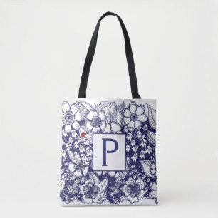 Secret Garden Monogramed All-Over Print Tote Bag