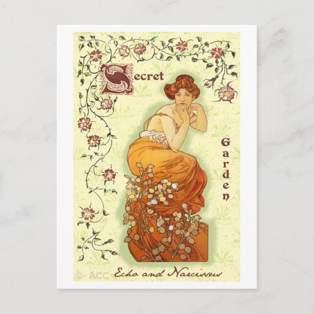 Secret Garden Mucha Woman Postcard (Front)