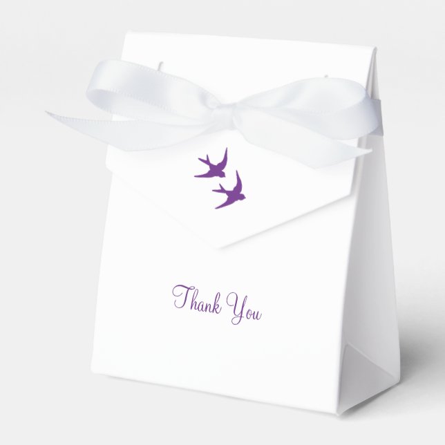 Secret Garden Purple Floral Lovebirds Wedding Favor Boxes (Front Side)