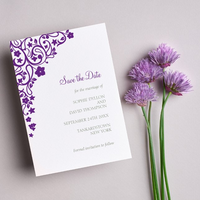 Secret Garden Purple Floral Lovebirds Wedding Save The Date (Creator Uploaded)