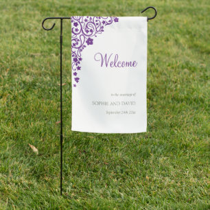 Secret Garden Purple Lovebirds Wedding Welcome Flag