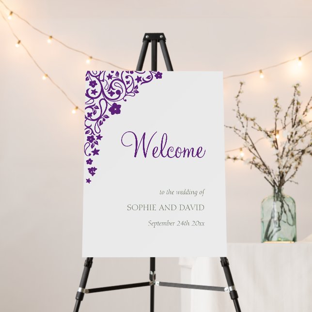 Secret Garden Purple Lovebirds Wedding Welcome Foam Board (In Situ (Stand))