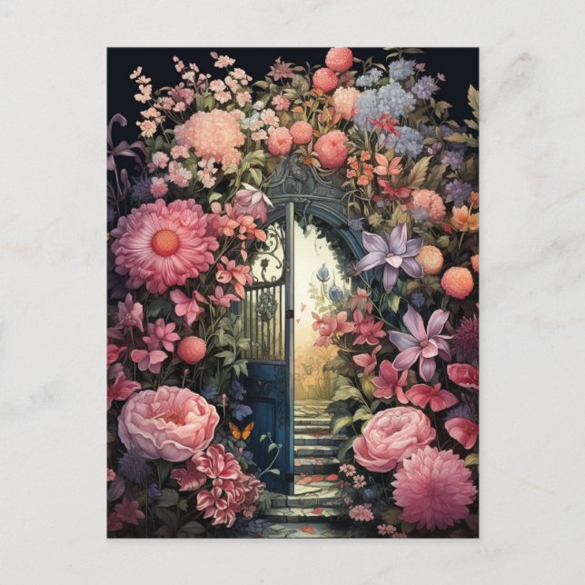 Secret Garden Retro Charm Elegant Floral Postcard (Front)