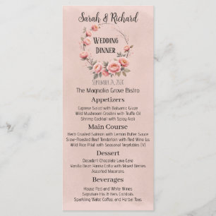 Secret Garden Romantic Peach Floral Wedding Menu