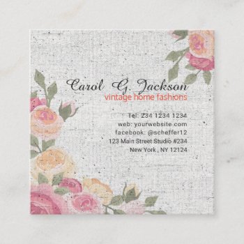 Secret Garden Romantic Roses  Vintage Floral Square Business Card by 911business at Zazzle