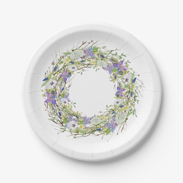 Secret Garden Rustic Wildflowers Wreath Paper Plates (Front)