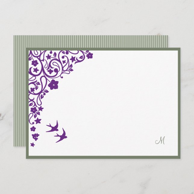 Secret Garden Sage Stripe Script Monogram Note (Front/Back)